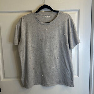 Women's Edgely Gray T-Shirt Size L w/pearls